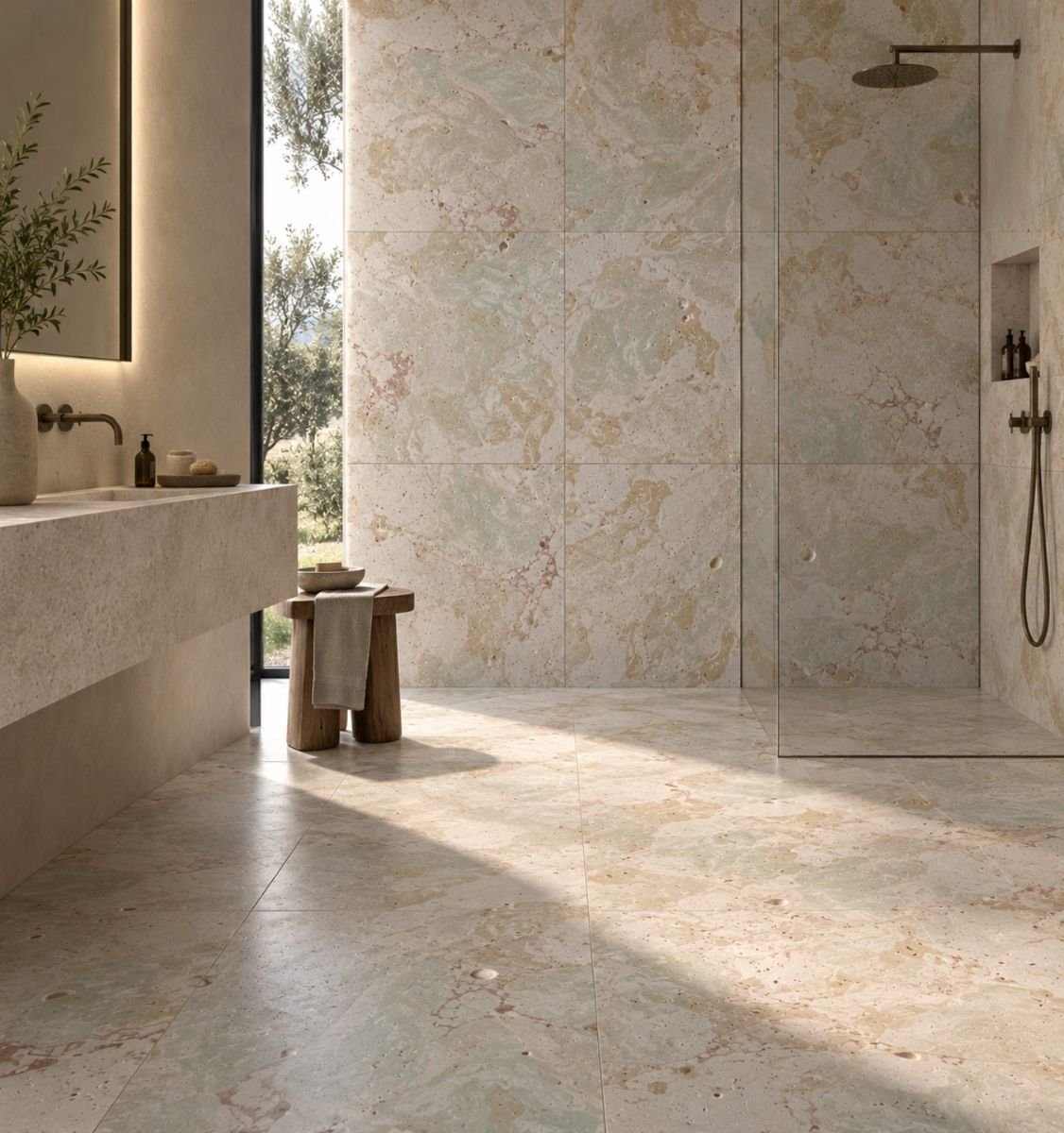 Studio applicativo ravvicinato di Nerea in un ambiente bagno
